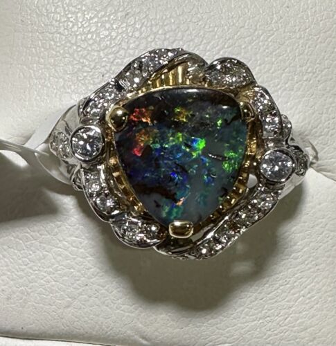 Exquisite 3.75ct Australian Black Opal & Diamond Platinum/18k Ring