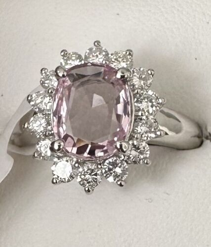 An Exquisite 2.15ct Padparadscha Sapphire & Diamond Platinum Ring AIGS