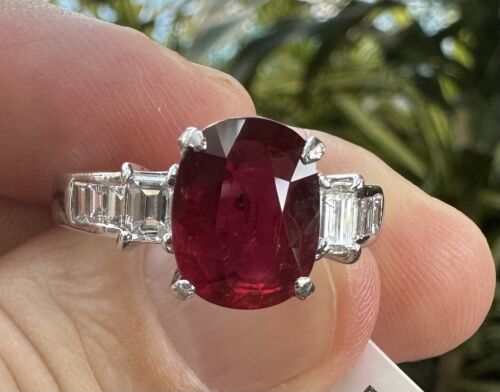 Sensational Unheated No Heat 3.21ct Pigeon’s Blood Ruby Ring Lotus C