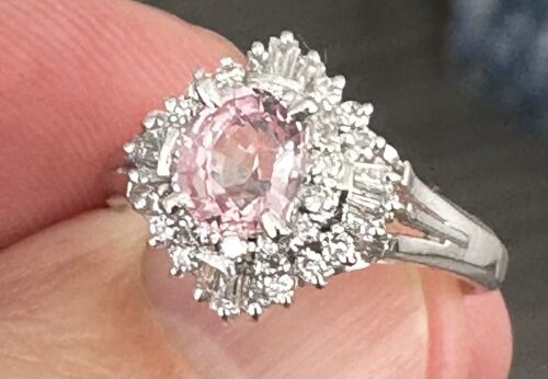 Exquisite Unheated No Heat 1.05ct Padparadscha Sapphire Platinum Ring