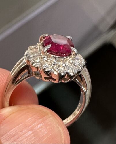 Exquisite 2.11ct Ruby & Diamond Platinum Ring GIA