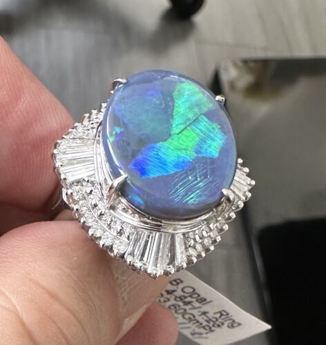 A Magnificent 11.71ct Australian Black Opal & Diamond Platinum Ring