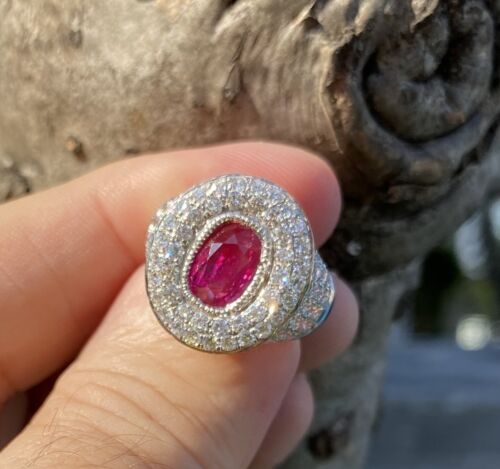 Beautiful Unheated 2.07ct Burma Ruby & Diamond Ring GIA Certificate