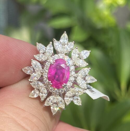 Beautiful Unheated No Heat 2.20ct Burma Ruby & Diamond Ring GIA Cert