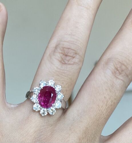 An Important Unheated Burma 3.11ct Ruby & Diamond Ring GRS Cert