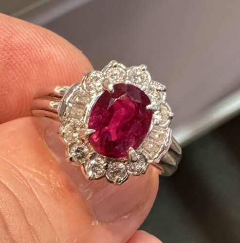 Exquisite 2.11ct Ruby & Diamond Platinum Ring GIA