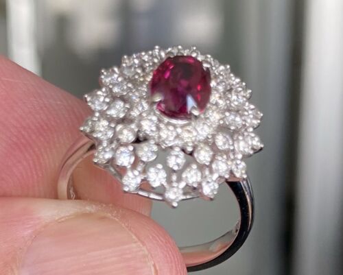 A Magnificent Unheated No Heat 1.23ct Burma Ruby & Diamond Ring GIA