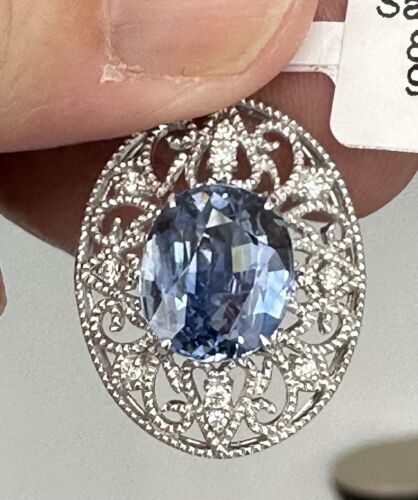 A Wonderful 8.00ct  Sri Lanka Sapphire & Diamond 18k Pendant