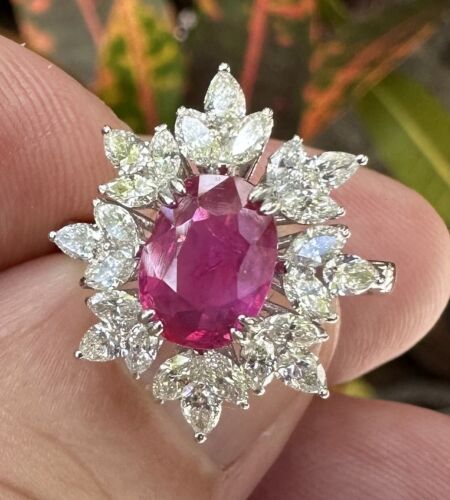 Beautiful Unheated No Heat 1.70ct Burma Ruby & Diamond Ring GIA Cert