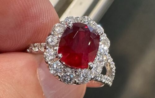 Sensational Unheated No Heat 3.00ct Pigeon’s Blood Ruby Ring GRS