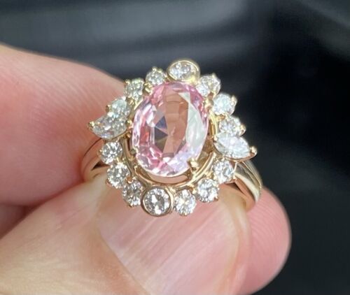 Sensational Unheated 2.19ct Padparadscha Sapphire & Diamond Ring AIGS