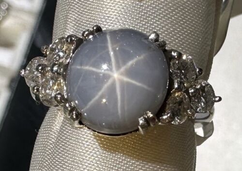 An Exquisite Sri Lanka 8.78ct Star Sapphire & Diamond Platinum Ring