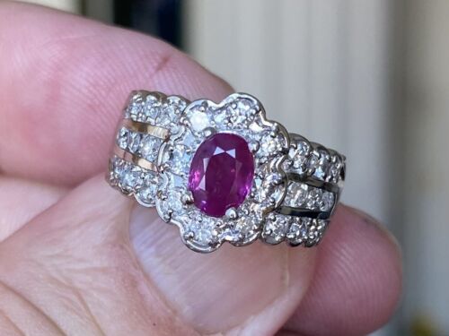 Beautiful Unheated No Heat 1.01ct Burma Ruby & Diamond Ring GIA