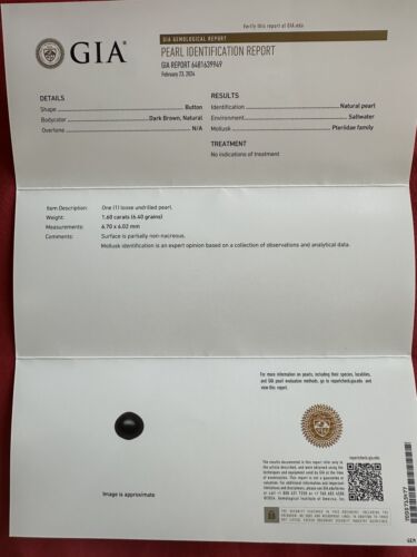 An Exquisite 1.60ct Natural Pearl 6.70mm GIA Certificate - Gorgeous!