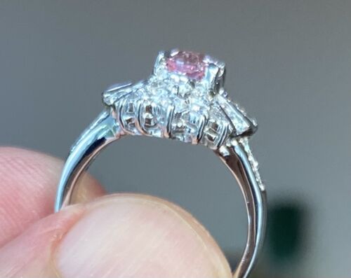 Sensational Unheated 1.05ct Padparadscha Sapphire & Diamond Ring GIA