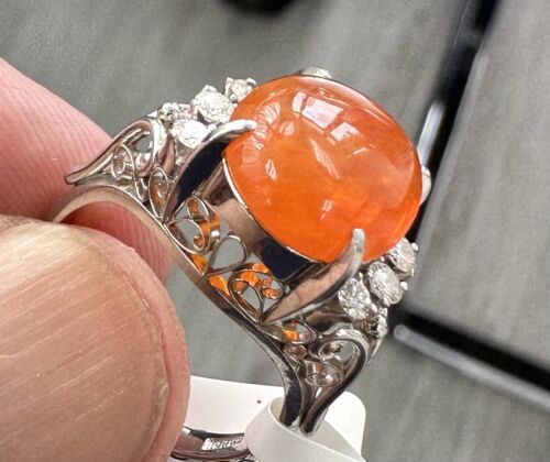 Delightful 5.00ct Mexican Fire Opal & Diamond Platinum Ring