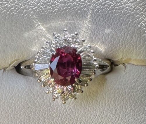 An Exquisite Unheated No Heat 1.11ct Thai Ruby & Diamond Platinum Ring