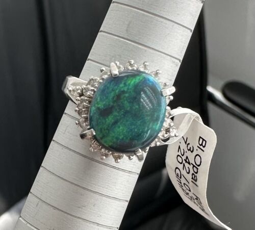 Exquisite 3.42ct Australian Black Opal & Diamond Platinum Ring