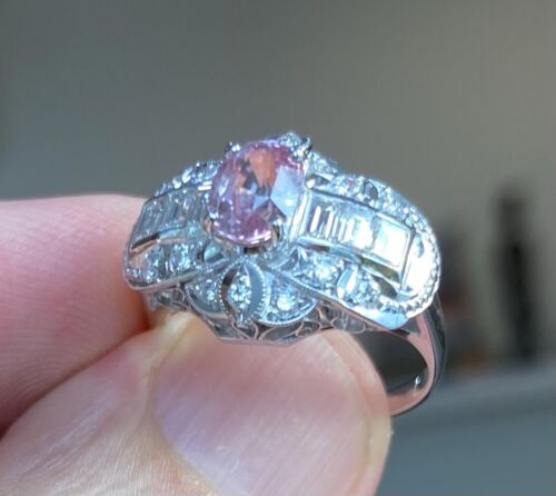 Extraordinary Unheated 1.23ct Padparadscha Sapphire & Diamond Ring GIA