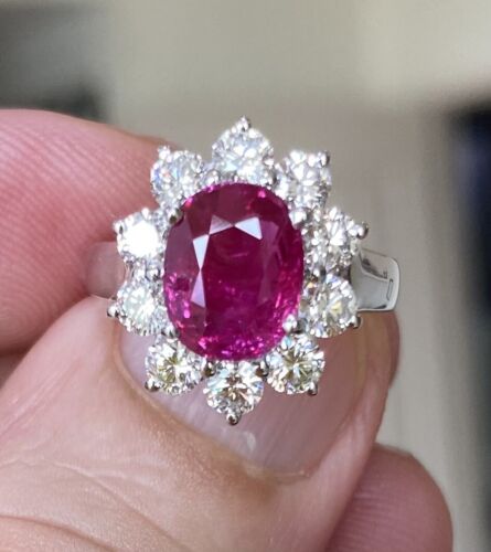 An Important Unheated Burma 3.11ct Ruby & Diamond Ring GRS Cert