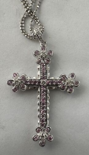 An Exquisite Pink Sapphire & Diamond Cross Platinum Pendant & Chain