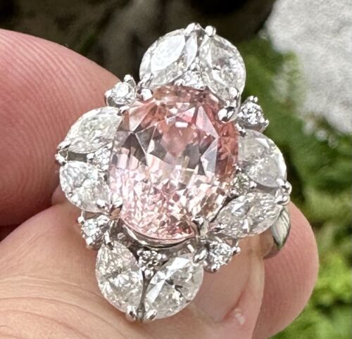 A Magnificent No Heat Unheated 5.83ct Padparadscha Sapphire & Diamond