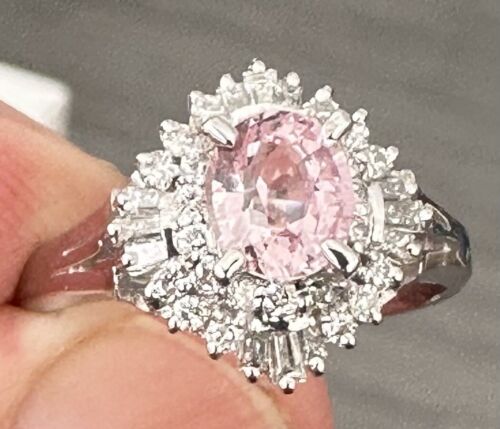 Exquisite Unheated No Heat 1.05ct Padparadscha Sapphire Platinum Ring