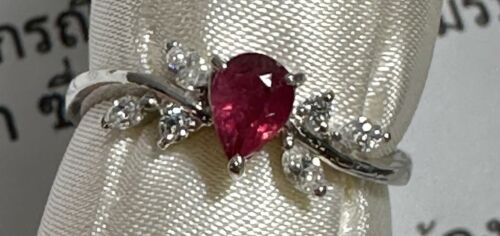 A Rare & Delightful Red Beryl/Bixbite Diamond Platinum Ring