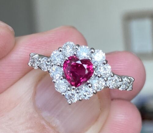 A Magnificent Unheated No Heat 1.02ct Burma Ruby & Diamond Ring GIA