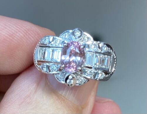 Extraordinary Unheated 1.23ct Padparadscha Sapphire & Diamond Ring GIA