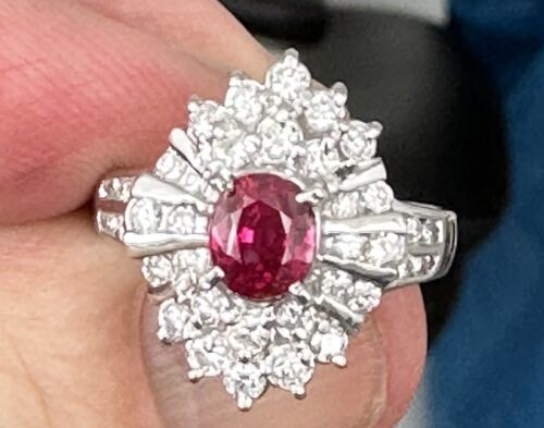 A Magnificent Unheated Burma 1.36ct Pigeon’s Blood Ruby & Dia Ring GRS