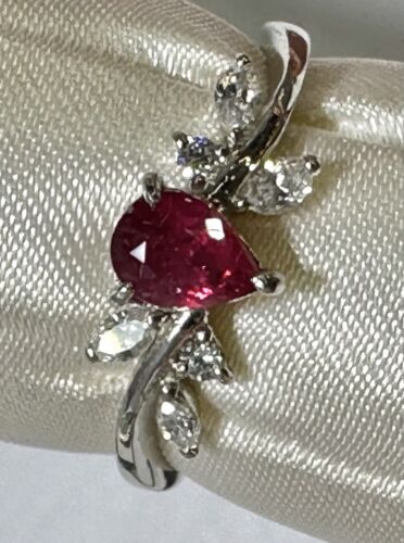 A Rare & Delightful Red Beryl/Bixbite Diamond Platinum Ring