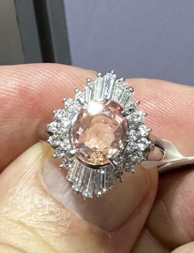 Exquisite Unheated No Heat 1.82ct Padparadscha Sapphire Platinum Ring