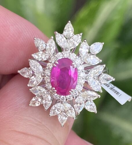 Beautiful Unheated No Heat 2.20ct Burma Ruby & Diamond Ring GIA Cert