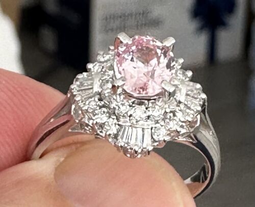 Exquisite Unheated No Heat 1.05ct Padparadscha Sapphire Platinum Ring