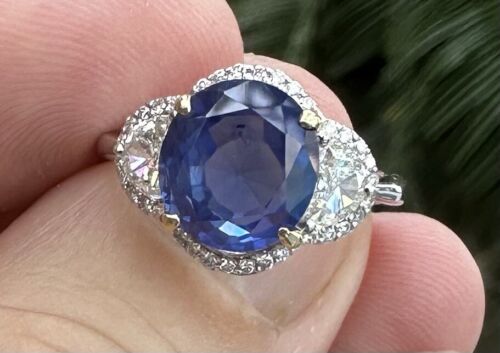 Magnificent Unheated Burma No Heat 5.25ct  Blue Sapphire Ring GIA Cert