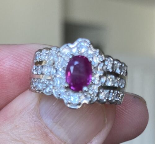 Beautiful Unheated No Heat 1.01ct Burma Ruby & Diamond Ring GIA