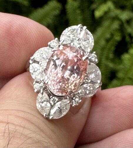 A Magnificent No Heat Unheated 5.83ct Padparadscha Sapphire & Diamond