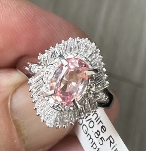 A Delightful 1.49ct Padparadscha Sapphire & Diamond Platinum Ring AIGS