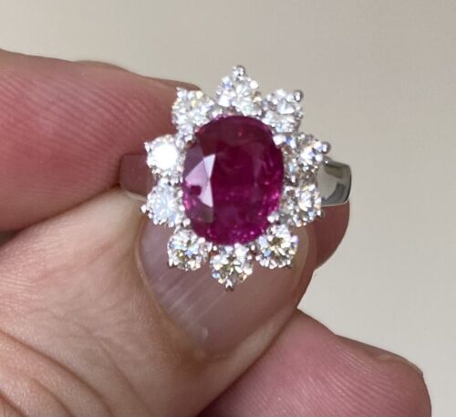 An Important Unheated Burma 3.11ct Ruby & Diamond Ring GRS Cert