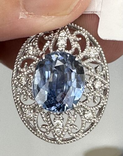 A Wonderful 8.00ct  Sri Lanka Sapphire & Diamond 18k Pendant