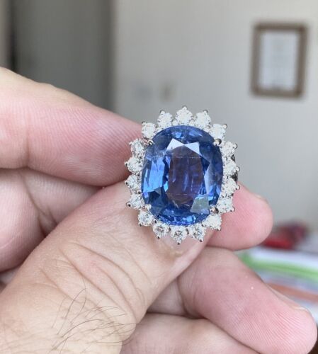 Sensational Unheated No Heat 14.14ct Burma Blue Sapphire & Diamond Rin