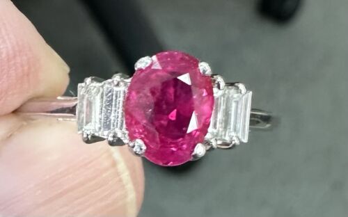 A Superb Unheated No Heat 1.73ct Burma Ruby & Diamond Ring GRS Cert