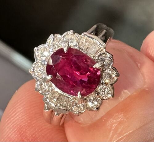 Exquisite 2.11ct Ruby & Diamond Platinum Ring GIA