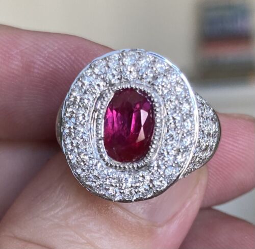 Beautiful Unheated 2.07ct Burma Ruby & Diamond Ring GIA Certificate