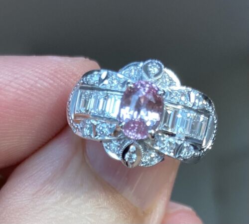 Extraordinary Unheated 1.23ct Padparadscha Sapphire & Diamond Ring GIA