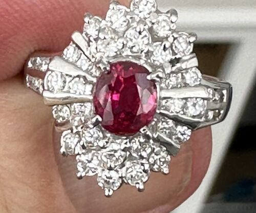 A Magnificent Unheated Burma 1.36ct Pigeon’s Blood Ruby & Dia Ring GRS