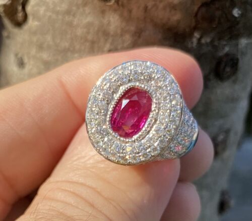 Beautiful Unheated 2.07ct Burma Ruby & Diamond Ring GIA Certificate