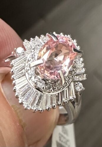 A Delightful 1.49ct Padparadscha Sapphire & Diamond Platinum Ring AIGS