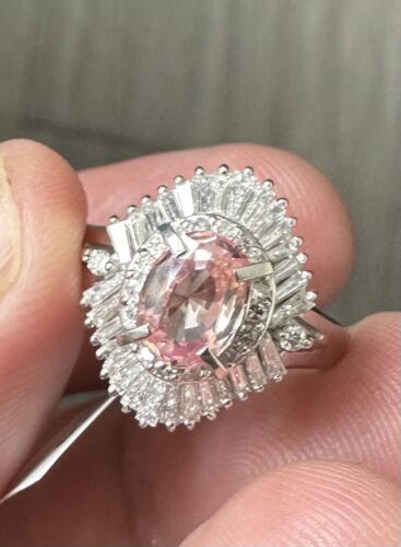 A Delightful 1.49ct Padparadscha Sapphire & Diamond Platinum Ring AIGS